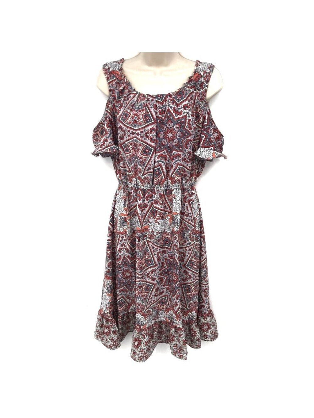 Lauren Conrad Cold Shoulder Pleated Ruffle Hem Floral Print Dress M